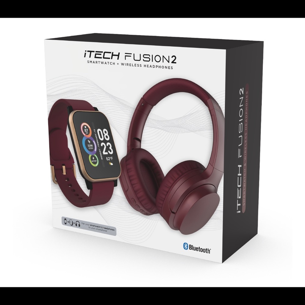 iTech Fusion 2 Unisex Burgundy Smart
Watch with Wireless Headphone